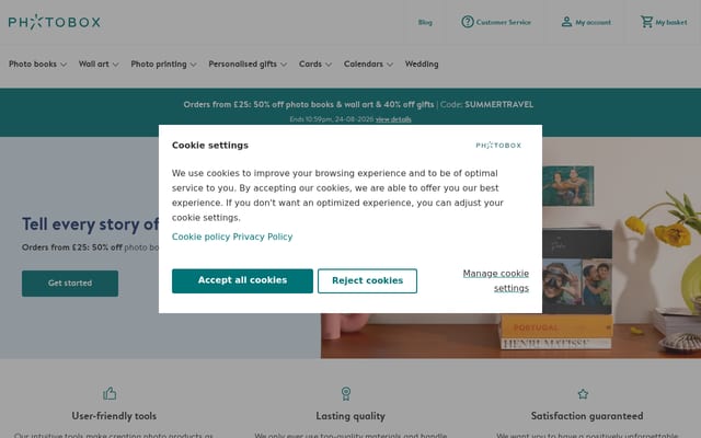 Screenshot of photobox.com