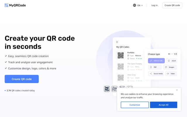 Screenshot of myqrcode.com