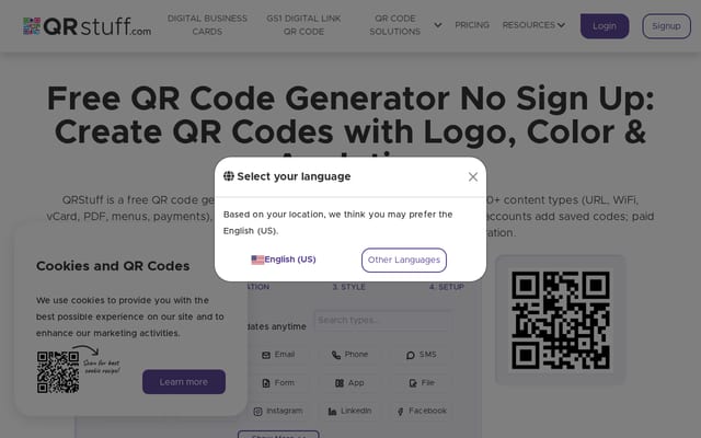 Screenshot of qrstuff.com