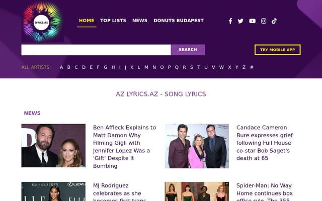 Screenshot of lyrics.az