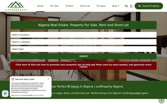 Screenshot of listproperty.ng