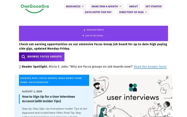 Screenshot of onegoodgig.com