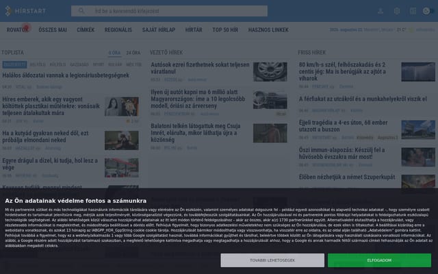 Screenshot of hirstart.hu