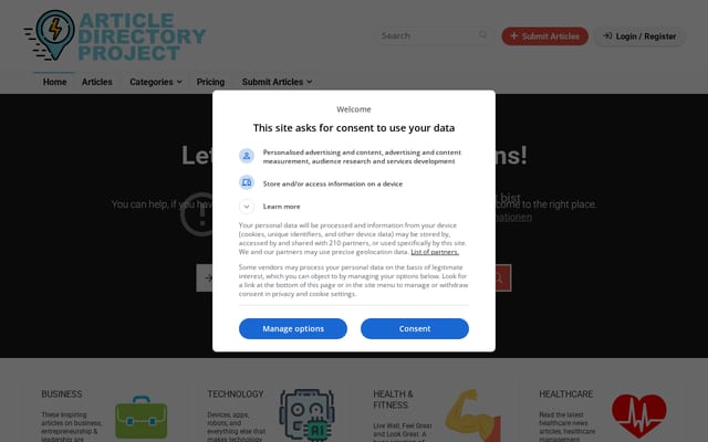 Screenshot of articledirectoryproject.com