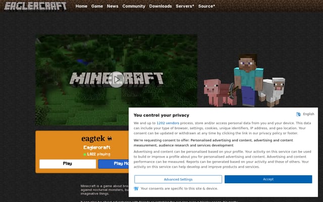 Screenshot of eaglercraft.com