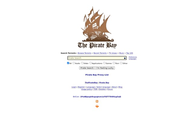 Screenshot of thepiratebay.party