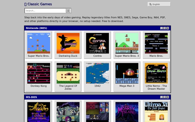 Screenshot of classicgames.me