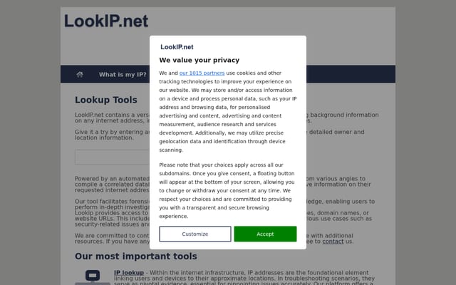 Screenshot of lookip.net
