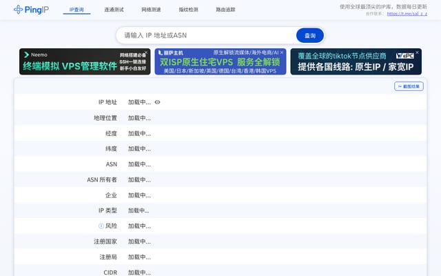 Screenshot of pingip.cn