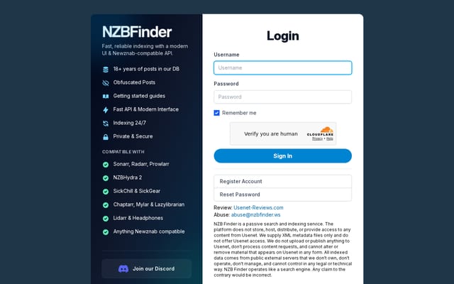 Screenshot of nzbfinder.ws