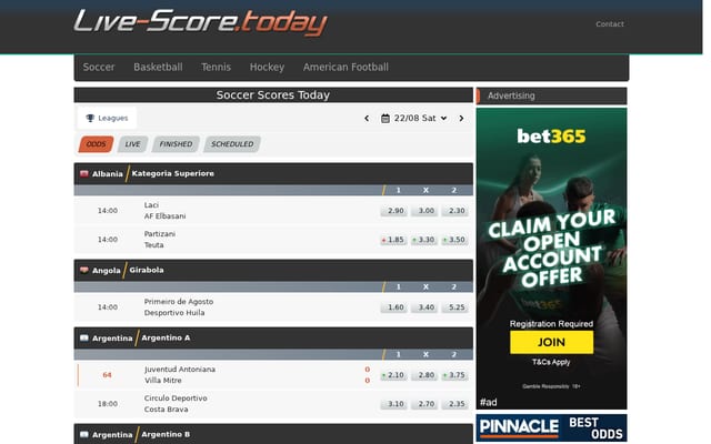 Screenshot of live-score.today