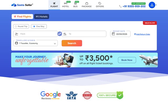 Screenshot of sastasafar.com