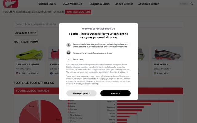 Screenshot of footballbootsdb.com