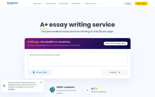 Screenshot of edubirdie.com