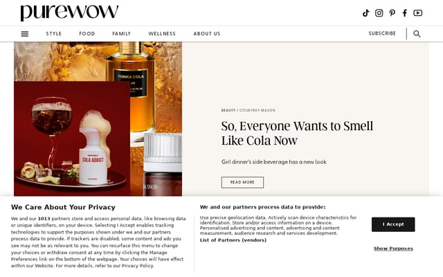 Screenshot of purewow.com