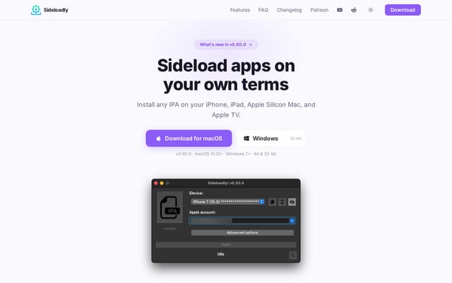 Screenshot of sideloadly.io