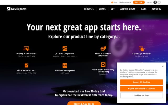 Screenshot of devexpress.com