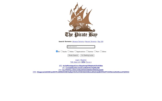 Screenshot of thepiratebay.org
