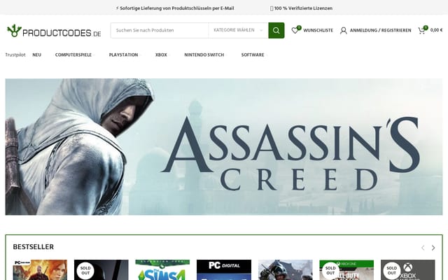 Screenshot of productcodes.de