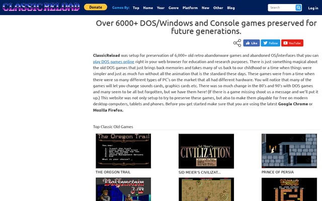 Screenshot of classicreload.com