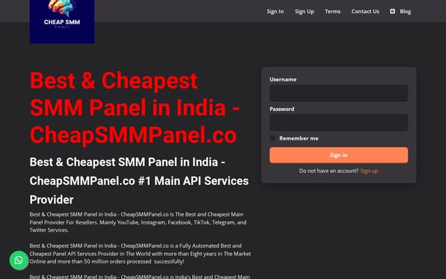 Screenshot of cheapsmmpanel.co