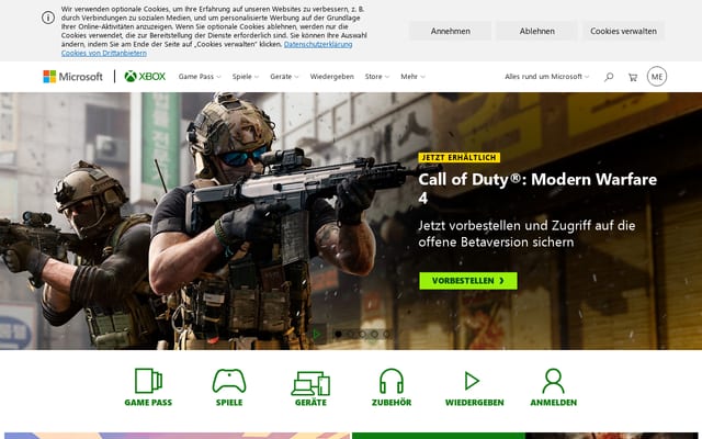 Screenshot of xbox.com