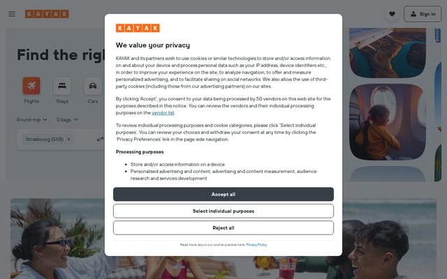 Screenshot of kayak.com