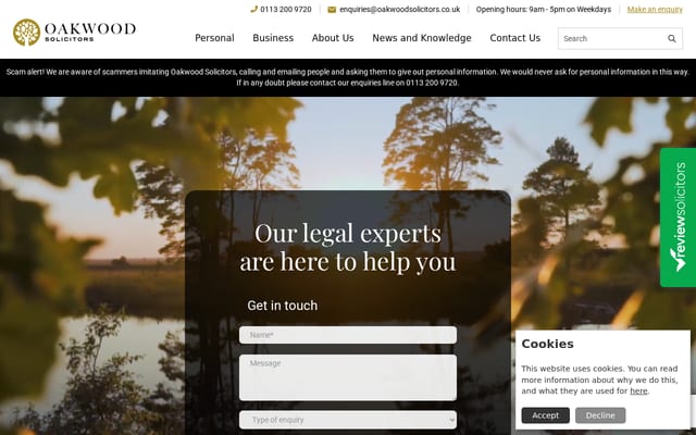 Screenshot of oakwoodsolicitors.co.uk