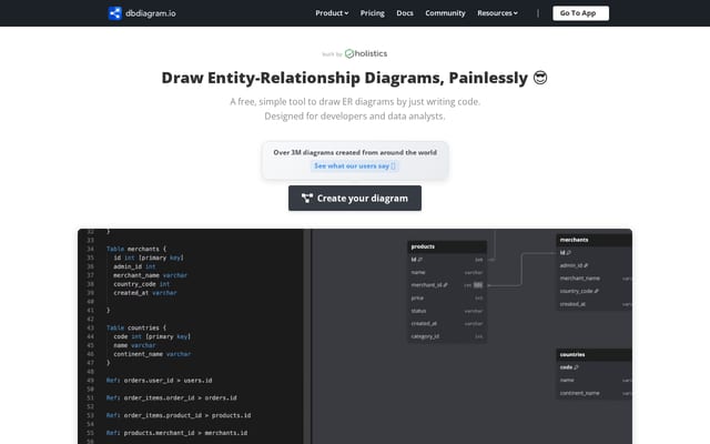 Screenshot of dbdiagram.io