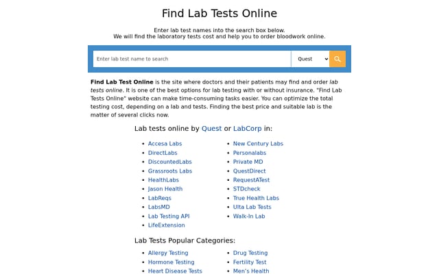 Screenshot of findlabtest.com
