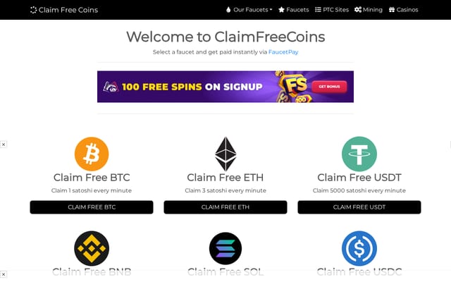 Screenshot of claimfreecoins.io