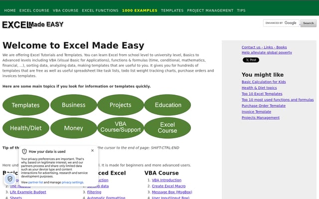Screenshot of excelmadeeasy.com