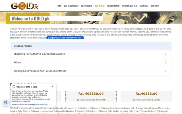 Screenshot of gold.pk