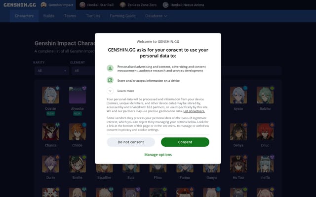 Screenshot of genshin.gg