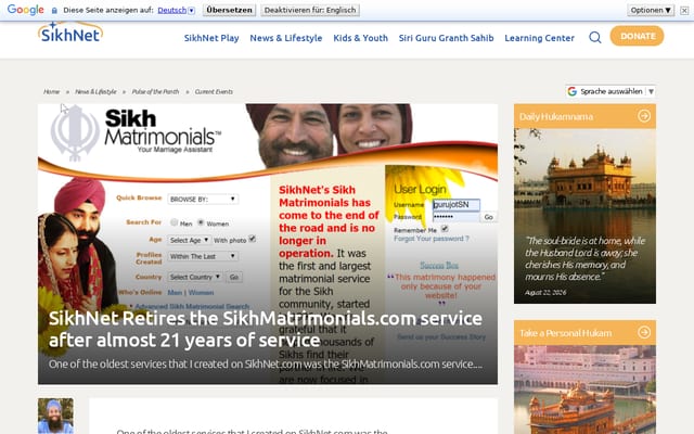 Screenshot of sikhmatrimonials.com