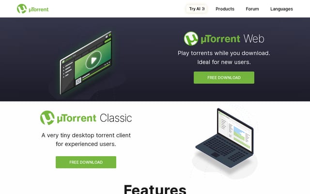 Screenshot of utorrent.com