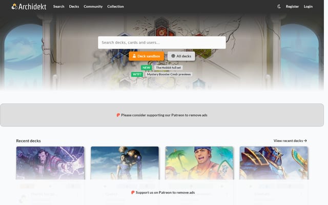 Screenshot of archidekt.com