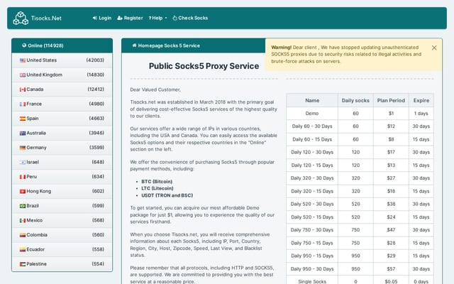 Screenshot of tisocks.net