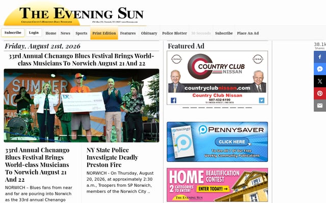 Screenshot of evesun.com