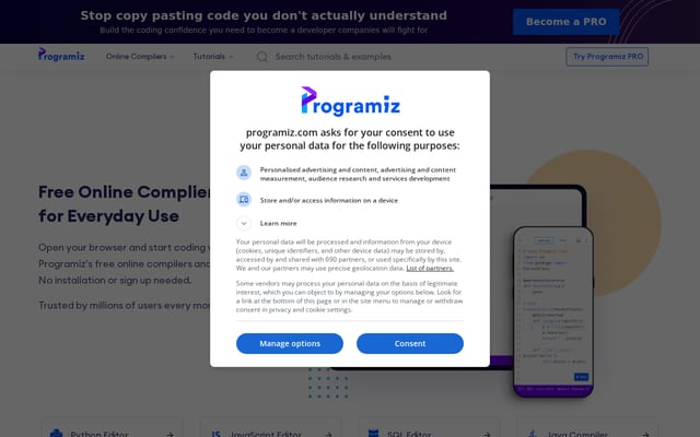 Screenshot of programiz.com
