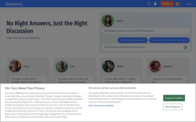 Screenshot of answers.com