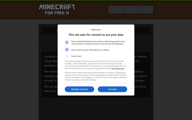 Screenshot of minecraftforfreex.com