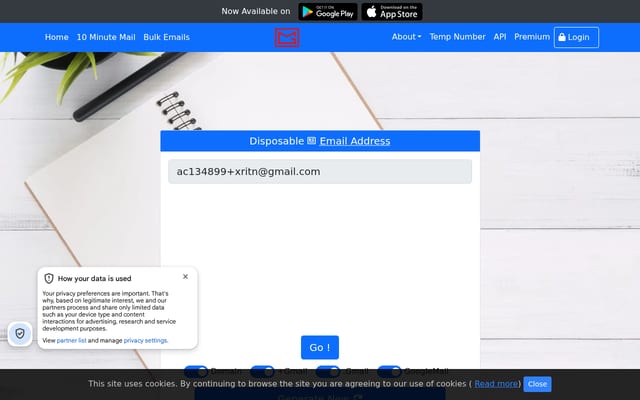 Screenshot of emailnator.com