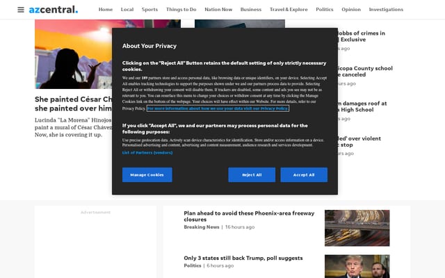Screenshot of azcentral.com
