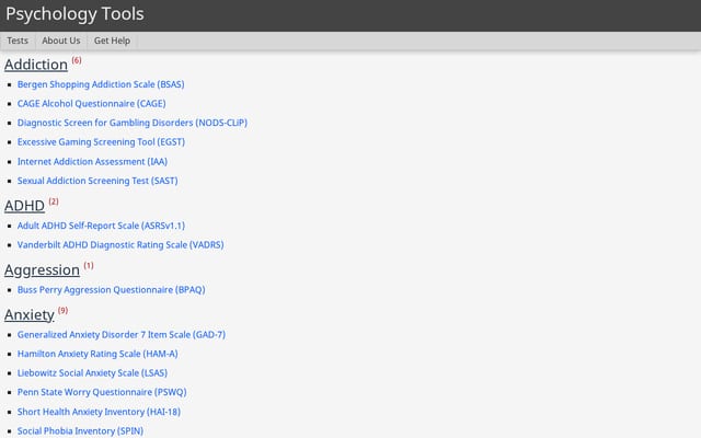 Screenshot of psychology-tools.com