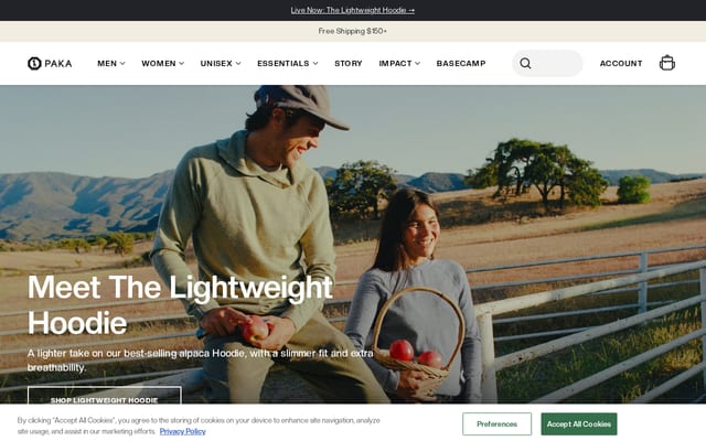 Screenshot of pakaapparel.com