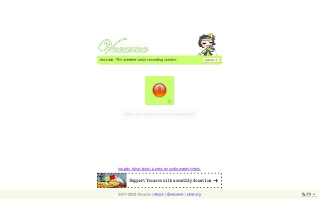 Screenshot of voca.ro