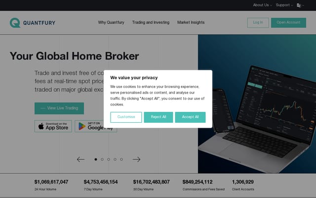 Screenshot of quantfury.com