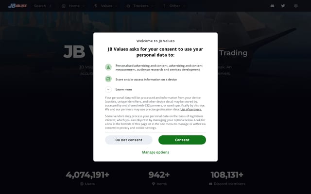 Screenshot of jbvalues.com