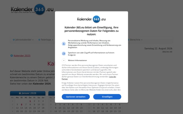 Screenshot of kalender-365.eu